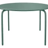 Conjunto De Jantar De Jardim Metal, Uma Mesa Redonda D.130 Cm E 6 Cadeiroes Empilhaveis Verde Amendoa - Mirmande De Mylia