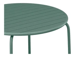 Conjunto De Jantar De Jardim Metal, Uma Mesa Redonda D.130 Cm E 6 Cadeiroes Empilhaveis Verde Amendoa - Mirmande De Mylia