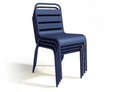 Conjunto De Jardim De Jardim Em Metal, Uma Mesa C. 160 Cm E 4 Cadeiras Empilhaveis Azul-Escuro - Mirmande
