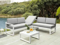 Conjunto De Jardim Em Aluminio: Mesa De Centro E Sofá De Canto Levadico, 6 Lugares Cinzento - Palaos Ii