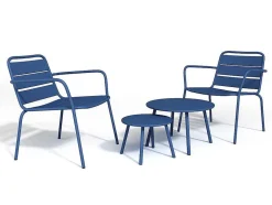 Conjunto De Jardim Em Metal, 2 Cadeiroes Baixos Empilhaveis E Mesas De Encaixar, Azul-Escuro - Mirmande