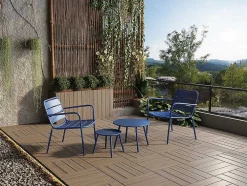 Conjunto De Jardim Em Metal, 2 Cadeiroes Baixos Empilhaveis E Mesas De Encaixar, Azul-Escuro - Mirmande
