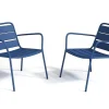 Conjunto De Jardim Em Metal, 2 Cadeiroes Baixos Empilhaveis E Uma Mesa De Apoio, Azul-Escuro - Mirmande