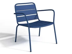 Conjunto De Jardim Em Metal, 2 Cadeiroes Baixos Empilhaveis E Uma Mesa De Apoio, Azul-Escuro - Mirmande