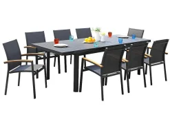 Conjunto De Jardim Mesa E Cadeiras De Jardim Em Aluminio: Uma Mesa Extensivel 180/240 Cm E 8 Cadeiras Empilhaveis - Cinza Escuro - Nauru