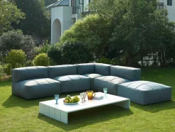 Conjunto De Lazer De Jardim Modular 5 Lugares Em Tecido, 3 Cadeiroes, 1 Sofá De Canto, 1 Pufe E Uma Mesa De Centro Antracite - Livai De Mylia