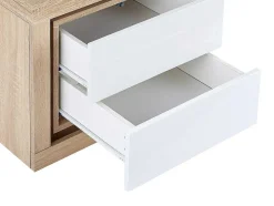 Conjunto De 2 Mesas De Cabeceira Com 2 Gavetas, Com Leds, Lacado A Branco E Natural - Flarancia