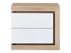 Conjunto De 2 Mesas De Cabeceira Com 2 Gavetas, Com Leds, Lacado A Branco E Natural - Flarancia