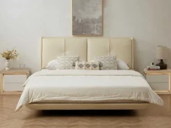 Conjunto De 2 Mesas De Cabeceira Com 2 Gavetas, Com Leds, Lacado A Branco E Natural - Flarancia
