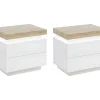 Conjunto De 2 Mesas De Cabeceira Com 2 Gavetas Mdf Lacado, Leds, Cor Branco E Carvalho - Halo Ii