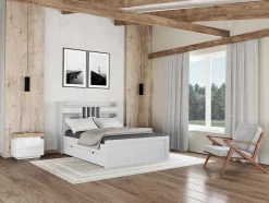 Conjunto De 2 Mesas De Cabeceira Com 2 Gavetas Mdf Lacado, Leds, Cor Branco E Carvalho - Halo Ii