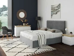 Conjunto De 2 Mesas De Cabeceira Com 2 Gavetas Mdf Lacado, Leds, Cor Branco E Carvalho - Halo Ii