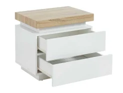 Conjunto De 2 Mesas De Cabeceira Com 2 Gavetas Mdf Lacado, Leds, Cor Branco E Carvalho - Halo Ii