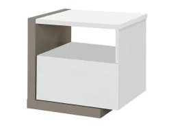 Conjunto De 2 Mesas De Cabeceira Escandinavas, 1 Gaveta E 1 Prateleira, Branco E Cinza Taupe - Napoli