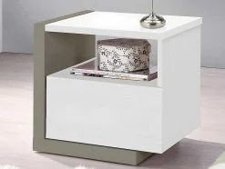 Conjunto De 2 Mesas De Cabeceira Escandinavas, 1 Gaveta E 1 Prateleira, Branco E Cinza Taupe - Napoli