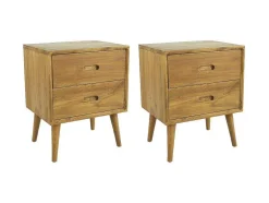 Conjunto De 2 Mesas De Cabeceira Com 2 Gavetas, Madeira De Mindi, Cor Natural - Ponida