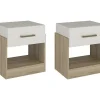 Conjunto De 2 Mesas De Cabeceira Com 1 Gaveta E 1 Prateleira, Cor Natural E Marfim - Bodil Ii