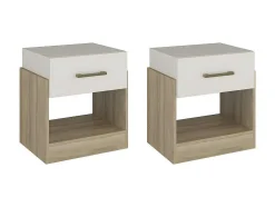 Conjunto De 2 Mesas De Cabeceira Com 1 Gaveta E 1 Prateleira, Cor Natural E Marfim - Bodil Ii