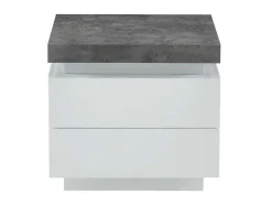 Conjunto De 2 Mesas De Cabeceira Com 2 Gavetas Mdf Lacado, Leds, Cor Branco E Cinzento-Cimento - Halo Ii