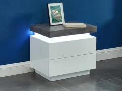 Conjunto De 2 Mesas De Cabeceira Com 2 Gavetas Mdf Lacado, Leds, Cor Branco E Cinzento-Cimento - Halo Ii