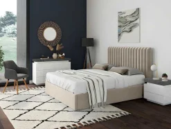 Conjunto De 2 Mesas De Cabeceira Com 2 Gavetas Mdf Lacado, Leds, Cor Branco E Cinzento-Cimento - Halo Ii