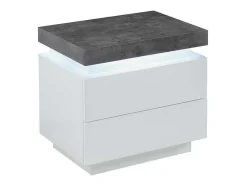 Conjunto De 2 Mesas De Cabeceira Com 2 Gavetas Mdf Lacado, Leds, Cor Branco E Cinzento-Cimento - Halo Ii