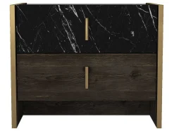 Conjunto De 2 Mesas De Cabeceira, 2 Gavetas, Efeito Marmore Preto, Natural E Dourado - Cabeda