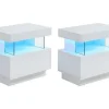 Conjunto De 2 Mesas De Cabeceira Com 1 Gaveta E 1 Prateleira, Leds, Mdf Lacado A Branco - Fabio Ii