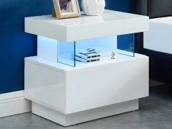 Conjunto De 2 Mesas De Cabeceira Com 1 Gaveta E 1 Prateleira, Leds, Mdf Lacado A Branco - Fabio Ii