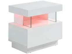 Conjunto De 2 Mesas De Cabeceira Com 1 Gaveta E 1 Prateleira, Leds, Mdf Lacado A Branco - Fabio Ii
