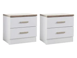 Conjunto De 2 Mesas De Cabeceira Com 2 Gavetas Branco E Natural - Skaido