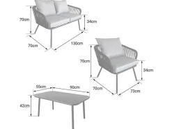 Conjunto De Moveis De Corda Ouvea Cinzento Escuro - 4 Lugares