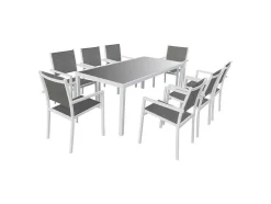 Conjunto De Moveis De Jardim Bari Cinzento Têxtilene 8 Lugares - Aluminio Branco