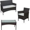 Conjunto De Moveis De Jardim Corfou Em Resina Tecida Castanha - 4 Lugares - Almofadas Bege