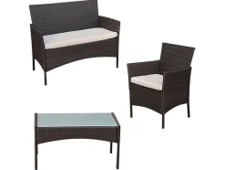 Conjunto De Moveis De Jardim Corfou Em Resina Tecida Castanha - 4 Lugares - Almofadas Bege