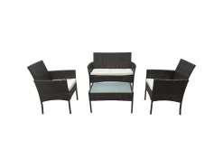 Conjunto De Moveis De Jardim Corfou Em Resina Tecida Castanha - 4 Lugares - Almofadas Bege