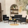 Conjunto De Moveis De Jardim Corfou Em Resina Tecida Preta 4 Lugares - Almofadas Cinzentas