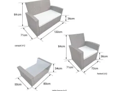 Conjunto De Moveis De Jardim Comino Em Resina Tecida Preta 4 Lugares - Almofadas Cinzentas