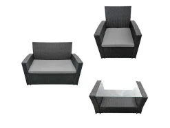 Conjunto De Moveis De Jardim Comino Em Resina Tecida Preta 4 Lugares - Almofadas Cinzentas