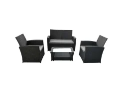 Conjunto De Moveis De Jardim Comino Em Resina Tecida Preta 4 Lugares - Almofadas Cinzentas