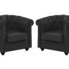 Conjunto De 2 Poltronas Em Pele De Bufalo - Preto - Chesterfield
