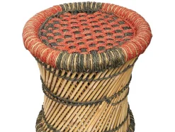Conjunto De 2 Pufes Redondos Em Rotim Natural Claro E Vermelho - Mirtaka