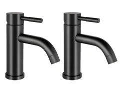 Conjunto De 2 Torneiras Misturadoras Mecanicas Arredondadas Em Inox Escovado Preto Mate A17 Cm - Salavan