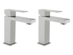 Conjunto De 2 Torneiras Misturadoras Mecanicas Quadradas Inox Cor Niquel Esvocado A17,3 Cm - Canilas