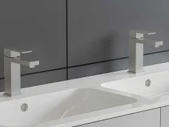 Conjunto De 2 Torneiras Misturadoras Mecanicas Quadradas Inox Cor Niquel Esvocado A17,3 Cm - Canilas