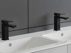Conjunto De 2 Torneiras Misturadoras Mecanicas Quadradas Inox Escovado Preto Mate A17,3 Cm - Canilas