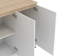 Conjunto Ilha Central De Cozinha + 2 Bancos Altos, Branco E Natural Claro - Nusice