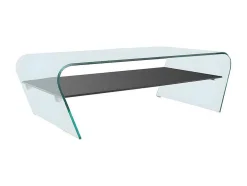 Conjunto Mesa De Centro Transparente E Preta - Kelly E Tapete Felpudo Antracite - Dolce