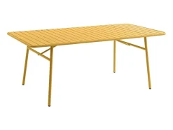 Conjunto Sala De Jantar De Jardim Metal, Uma Mesa C160 Cm Com 2 Cadeiroes Empilhaveis E 4 Cadeiras Empilhaveis Amarelo Mostarda - Mirmande De Mylia