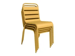 Conjunto Sala De Jantar De Jardim Metal, Uma Mesa C160 Cm Com 2 Cadeiroes Empilhaveis E 4 Cadeiras Empilhaveis Amarelo Mostarda - Mirmande De Mylia
